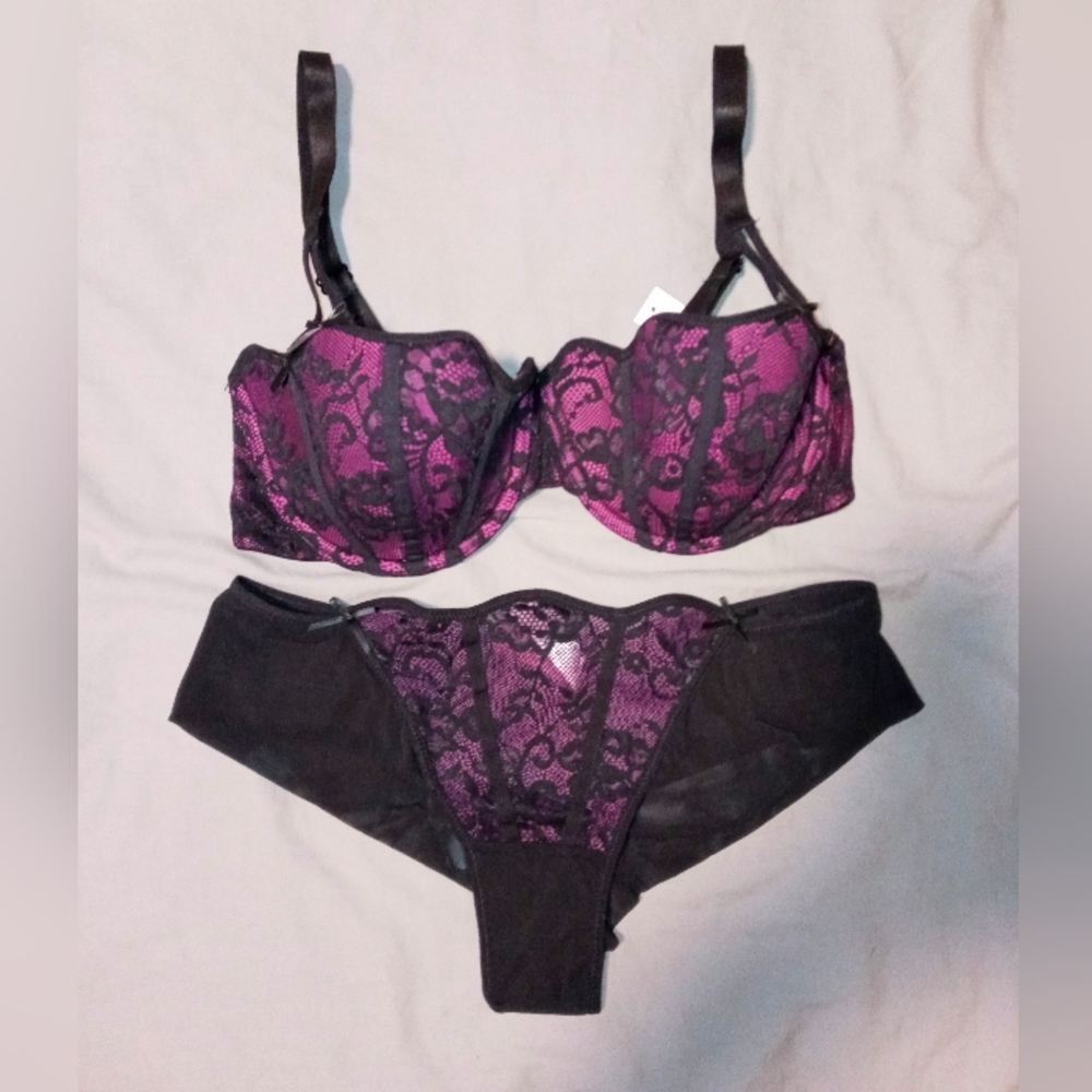Adore Me Purple Lace Matching Bra and Panty Set 34B/S *NWT* - Picture 4 of 7